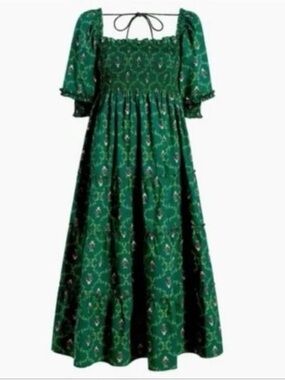 Hill House Nesli Nap Dress in Emerald Trellis, XS